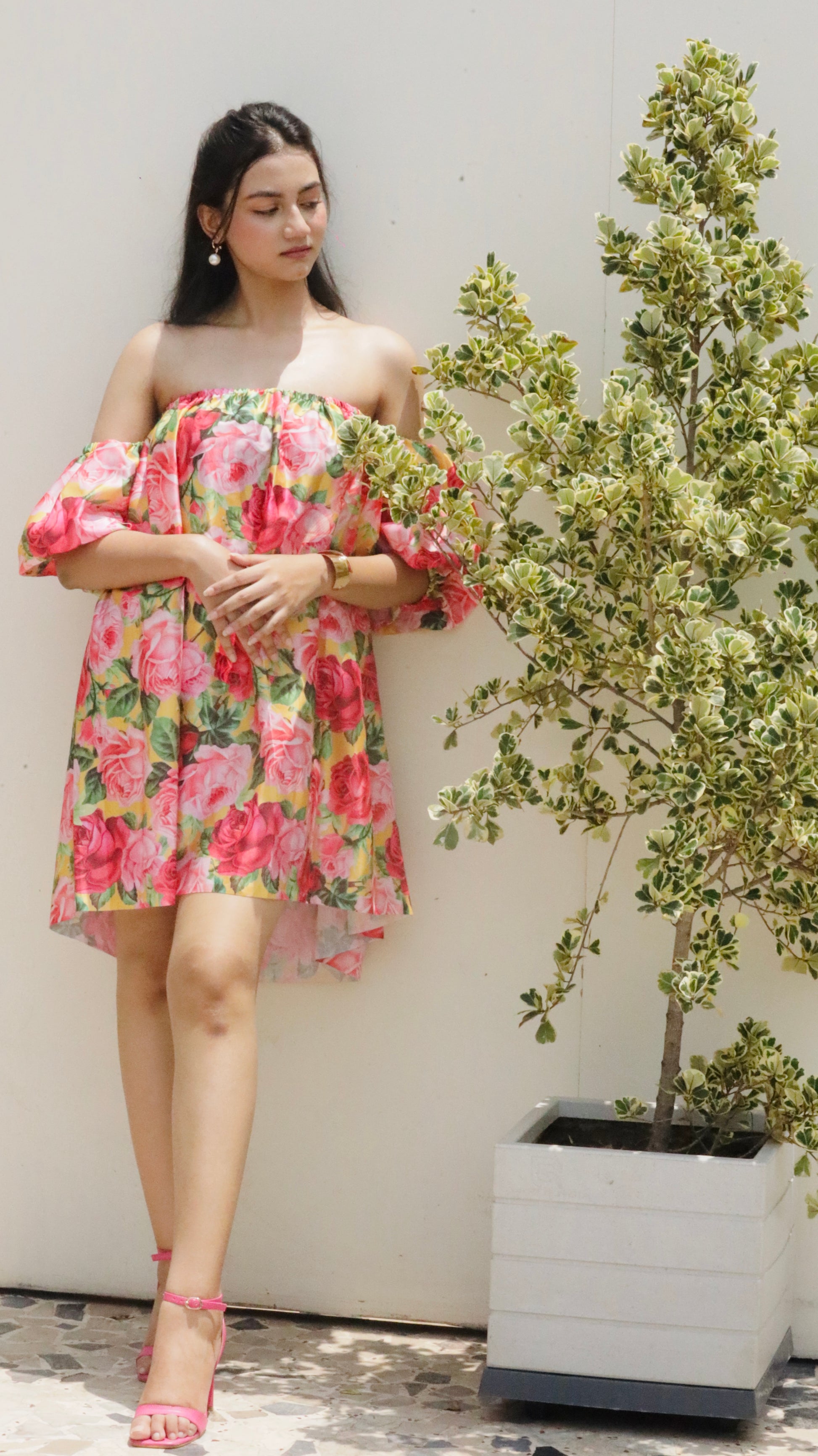 rose print off the shoulder dress Giovanna Off Shoulder Mini Dress - Sonia Rose Print